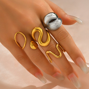 Geometric Open <b>Ring</b> Set U Shaped Gold <b>Silver</b> <b>Plain</b> Band Women's Fashion Jewelry Gift JZ1418 - Product Image 2