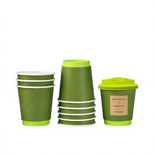 330ML Green Reusable Coffee <b>Cups</b> with Lid Single Wall Kraft Paper <b>Disposable</b> Hot Drink <b>Cup</b> Spend Your Time in Happiness Life - Product Image 4