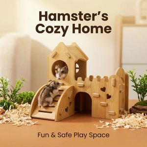 Wood Double Staircase Hamster Hideout House <b>Slide</b> Tunnel Durable Eco-friendly Anti-Chewing Play Structure for <b>Small</b> Pets - Product Image 5