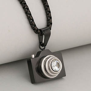 สร้อยคอเหล็กกล้าไร้สนิมกันน้ำ ป้องกันอาการแพ้ ดีไซน์ยาว ประดับเพชร พร้อมกล้องซ่อน สำหรับผู้หญิงและผู้ชาย - Product Image 4