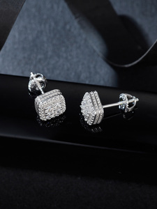 NO TARIFF Fine Jewelry Screw Back Earring 925 Sterling <strong>Silver</strong> Full Pave Round Moissanite <strong>Stud</strong> Earrings for Women Men - Product Image 4