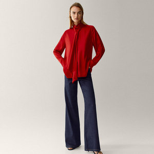 Camicette da donna in <span class=keywords><strong>raso</strong></span> Casual traspirante con Logo frontale in pizzo a manica lunga stagione primaverile - Product Image 3