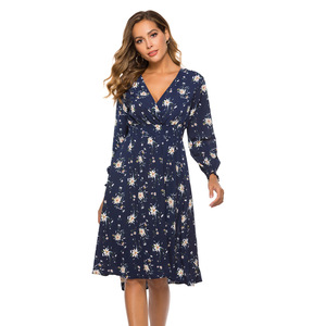 <span class=keywords><strong>Abito</strong></span> primavera donna con stampa chiffon scollo a V in vita pizzicato a <span class=keywords><strong>pois</strong></span> a <span class=keywords><strong>maniche</strong></span> <span class=keywords><strong>lunghe</strong></span> - Product Image 5