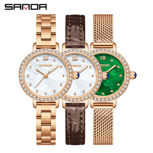 Sanda 1153 Women Thin Quartz <b>Watch</b> Diamond Inlaid Mother Of Pearl Dial Waterproof Ladies Wristwatch - Product Image 4