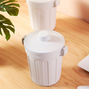 Mini Desktop Trash Can With Lid PP Cylindrical Office Waste Bin Minimalist Style Storage Bucket For Desk Use - Product Image 2