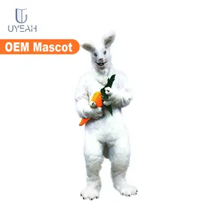 Uyes kostum maskot kelinci putih fursuit mewah kelinci pesta buruk serangga Paskah dewasa kustom dengan wortel