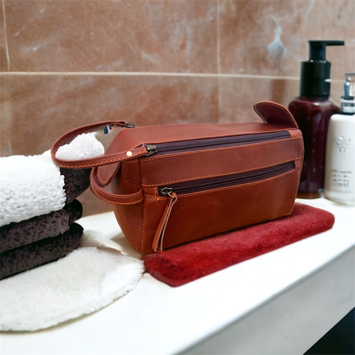 Custom Men's Toiletry Bag Leather Travel Kit Organizer Wash Waterproof Portable Makeup Bag