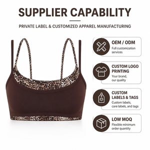 Soutien-gorge de sport dos nageur marron expresso premium pour femme, motif écossais, maintien moyen, extensible dans quatre directions, broderie 3D, bordure contrastante - Product Image 2