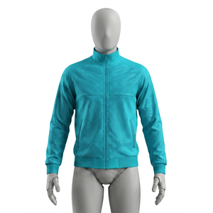 Men's Turquoise Knitted Zip-Up <b>Racer</b> Jacket Stand Collar Sporty Breathable Autumn Wear Regular Fit - Product Image 1