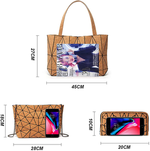 Bolso de mano geométrico para mujer, cartera ecológica de corcho, conjunto de mano - Product Image 4