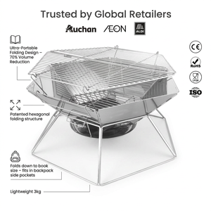 Parrilla de Carbón de Acero Inoxidable para Acampar al Aire Libre, Brasero Hexagonal Plegable, Portátil y Desmontable, Venta al por Mayor de Fábrica - Product Image 1