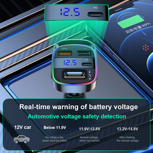 Transmetteur FM pour allume-cigare de <span class=keywords><strong>voiture</strong></span> 48W PD QC3.0 Lecteur MP3 Kit mains libres USB Carte SD Musique Indicateur de tension - Product Image 5
