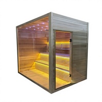 Salle de sauna finlandaise traditionnelle avec bois de pruche moderne et chauffe-eau à pierres pour une expérience spa