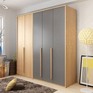 <b>Modern</b> Minimalist Wardrobe Hinged Door Assembled Wooden Storage Cabinet For Bedroom Home Use Gray Natural Wood Color - Product Image 1