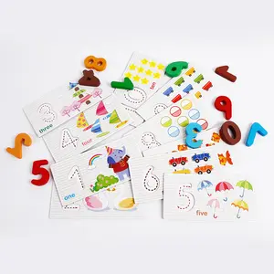 어린이 장난감 새로운 줄기 장난감 몬테소리 스타일 나무 인물 카운트 디지털 카드 페어링 퍼즐