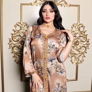 Abito Abaya in Stile Etnico del Sud-Est <span class=keywords><strong>Asiatico</strong></span> con Stampa Mediorientale Musulmana Turca, Vestito alla Moda per Donne, Abito Arabo di Dubai - Product Image 4