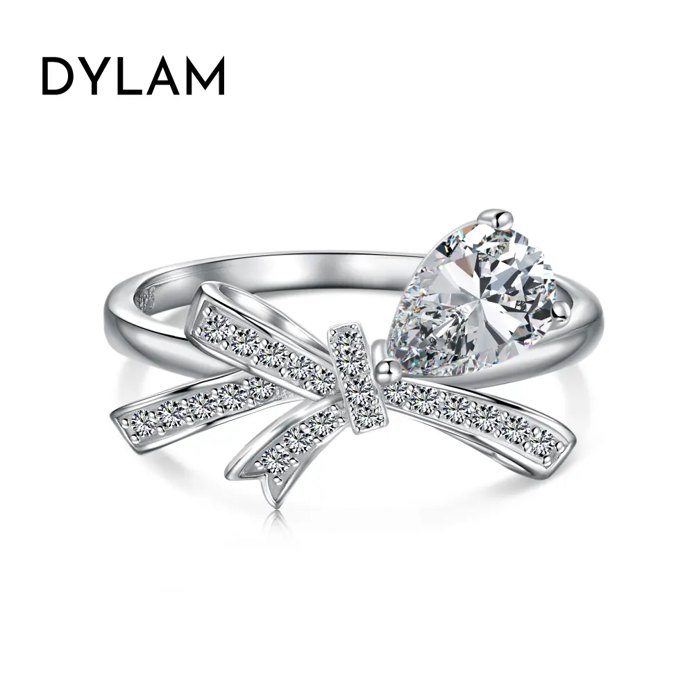 Dylam unico scelto 2024 regalo di san valentino in argento Sterling massiccio con fiocco a forma di papillon 5A Cubic Zirconia gioielli anelli da donna