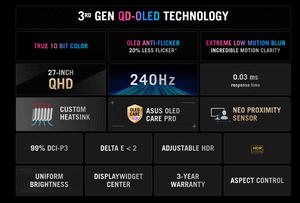 หน้าจอเกม XG27AQDMES a.s.u.rog Strix OLED ของแท้26.5 "1440P QD-OLED 240 Hz เซ็นเซอร์นีโอความใกล้ชิด0.03MS - Product Image 3