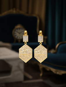 Orecchini Pendenti Geometrici Placcati in Oro 22k con Cristalli e Strass, Gioielli da Sposa per Donne - Product Image 2