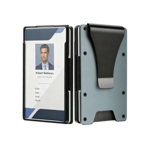 Sandwich Design <b>RFID</b> Aluminum Minimalist ID Badge Holder <b>Wallet</b> with Money Clip Elastic Band 15 Cards Capacity <b>for</b> <b>Men</b> - Product Image 1