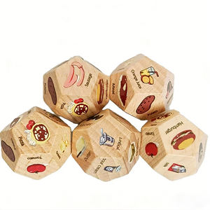 Dés en bois polyédriques sur le thème alimentaire, ensemble personnalisé, écologique, pour les décisions culinaires, les soirées de jeu en famille et les jeux de choix de table – Approvisionnement direct usine - Product Image 1