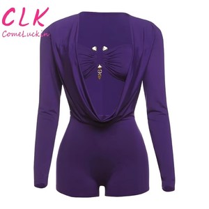Mono corto sexy ajustado de manga larga con cuello en V profundo y diseño hueco para mujer, ideal para discoteca, de una pieza, para verano. - Product Image 4
