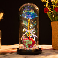 Roses en feuille d'or léger, fleurs préservées sous cloche en verre pour la remise des diplômes, le Nouvel An chinois, Halloween, Noël, chic, galaxie, Saint-Valentin
