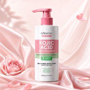 Loción corporal aclarante con ácido kójico y colágeno de 250 ml, marca privada certificada por Bpom, para todo tipo de piel, con aroma a rosas. - Product Image 1