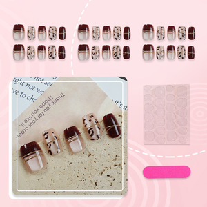 Faux Ongles à Presser Effet Œil de Chat, Base Bourgogne, Motif <span class=keywords><strong>Léopard</strong></span> Pailleté, en ABS, Réutilisables, Écologiques, avec Revêtement Gel UV, Faits Main - Product Image 2