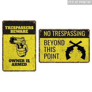 Set di cartelli in metallo con avvertenze, decorazioni da parete retrò con scritta 'No Trespassing' per la sicurezza di casa, garage e proprietà - Product Image 3