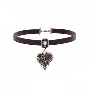 Collier ras-du-cou élégant et tendance, style vintage moderne, avec pendentif cœur en <span class=keywords><strong>cuivre</strong></span> rose <span class=keywords><strong>caramel</strong></span>, chaîne en bambou <span class=keywords><strong>couleur</strong></span> café, pour femme élégante - Product Image 1