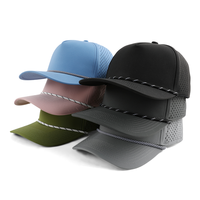 Topi Golf Custom 5 Panel Anti Air dengan Lubang Laser Cut, Logo Patch Karet Berlubang, dan Tali