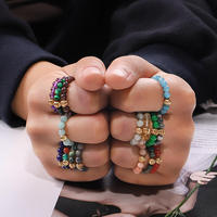 Bague ajustable en pierres précieuses, bague perlée pour femme, bijoux en perles dorées, cristal de guérison, anneaux ronds en pierre naturelle
