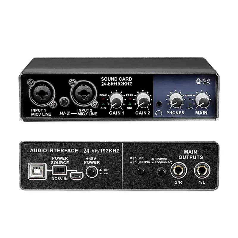 Interface Audio Musique Carte Son Externe Condensateur Microphone Enregistrement Pour Pc Enregistreur Ordinateur Studio Live