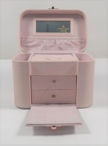 Estuche de Maquillaje de Lujo con Logotipo Personalizado, Espejo, Cuero Sintético Rosa, Organizador Multifuncional, Estuche Rígido - Product Image 4