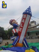 Buena venta en EE. UU. 20 pies globo patriótico cohete inflable tío Sam, cohete de bandera americana inflable para evento