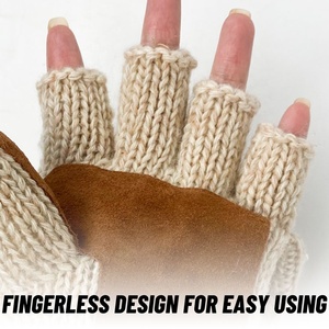 7G Double Couche Brun Pu Placage Couche Extérieure Laine Doublure Coton Épais Laine Gants - Product Image 3