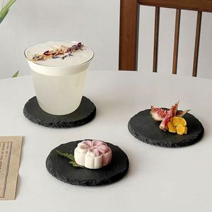 Sous-verres en pierre d'ardoise naturelle, tapis de table et sous-plats en pierre noire, résistants à la chaleur pour la vaisselle, cadeau promotionnel idéal - Product Image 3