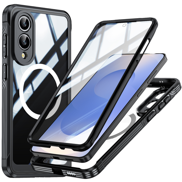 For Samsung Galaxy S25 Edge Phone Case Double Side 360 Full Body Shockproof Magnetic Clear Cover 24FE(HD)