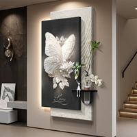 Peinture décorative murale moderne minimaliste avec papillons, plantes et fleurs, cadre en grès, couleurs noir, blanc, gris