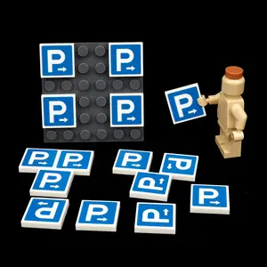 Pattern blue letters P printed 2x2 Blocks 3068 City Street Model accessories compatible with toys