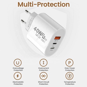 Chargeur rapide double PD + USBA 40W avec port Type-C compatible avec la charge rapide Apple <span class=keywords><strong>20W</strong></span>, prise standard UE/US - Product Image 5