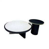 Ensemble de 2 tables basses gigognes aux tons sombres, avec plateau principal prononcé et table d'appoint, en bois d'ingénierie, pour maison moderne