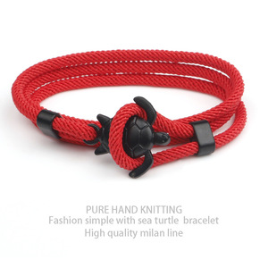 สร้อยข้อมือโลหะสีดำสีแดงคุณภาพสูงสำหรับผู้หญิงผู้ชายปรับได้เชือกหางปลาเต่าทะเล menottes Bijoux Corde สร้อยข้อมือ - Product Image 2
