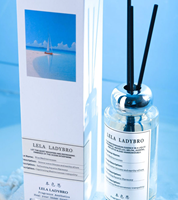 Diffuseur d'arômes de luxe bleu méditerranéen en verre, avec bâtonnets en rotin, parfum Homeflower, écologique, pour la maison, cylindre de 200 ml