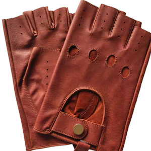 Açık spor sürüş sürme antika moda pu kaymaz çizgisiz yarım parmak anilin hakiki deri eldiven erkekler için - Product Image 3