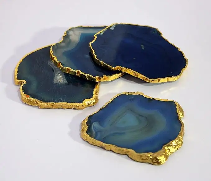Custom Agaat Coaster Goud Zilver Rand Kristal Geschenk Heal Thee Koffie Home Decor Orgone