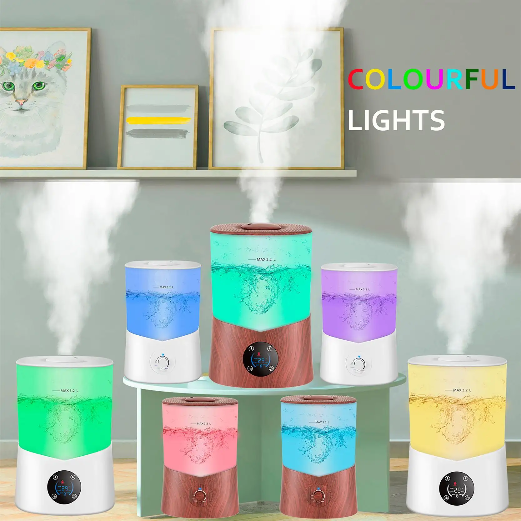 Brume professionnelle d'humidificateur de pièce de 7 lumières colorées changeantes de 7 couleurs avec le certificat de la CE