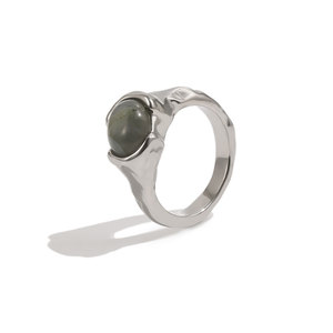 Organic Textured Natural Stone Stainless Steel <b>Ring</b> 18K Gold Plated Waterproof <b>Statement</b> Finger Jewelry For Women - Product Image 1
