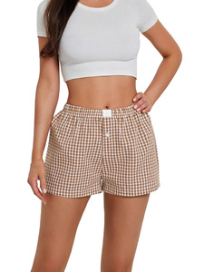Shorts d'été décontractés pour femmes en tissu tissé, taille mi-haute, coupe régulière, respirants, séchage rapide, motif quadrillé - Product Image 4